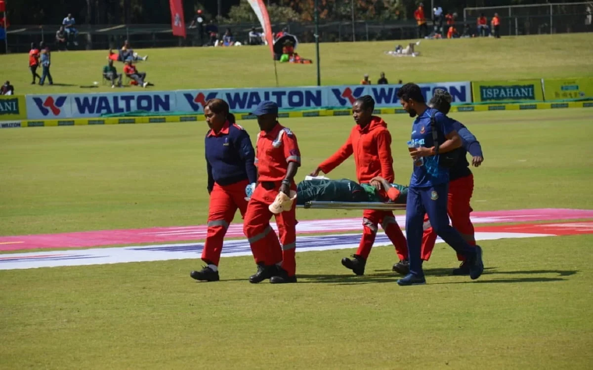 Liton Das on stretcher during 1st ODI against Zimbabwe